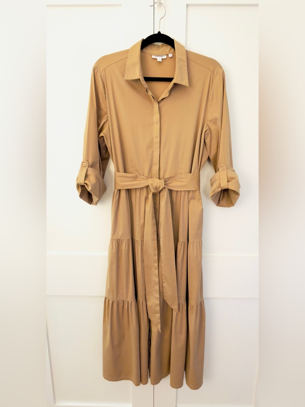 Chico's Camel 3-Tiered Maxi Shirt Dress